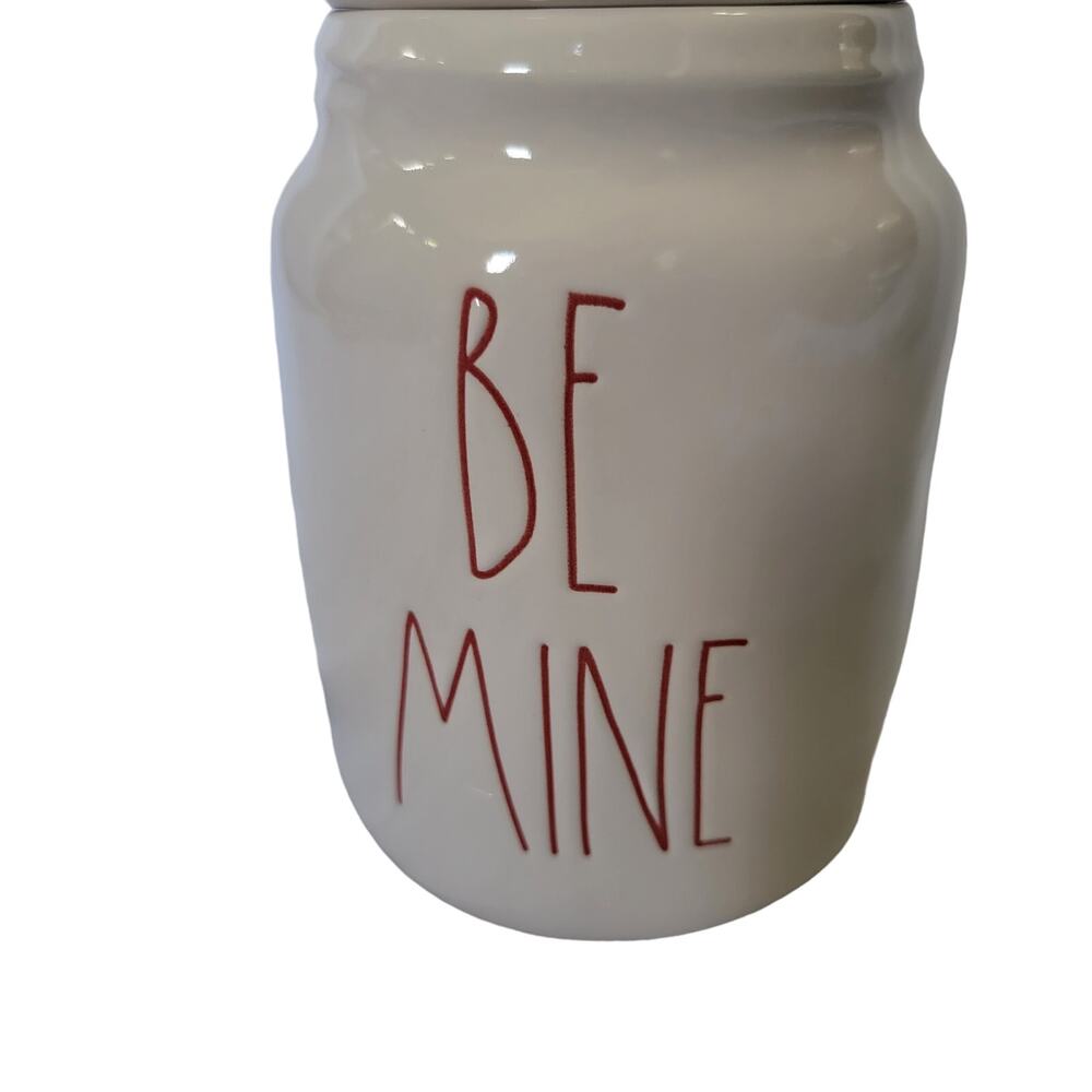 Rae Dunn Be Mine Red White Hearts Lidded Ceramic Canister Container Cookie Jar - Picture 3 of 12